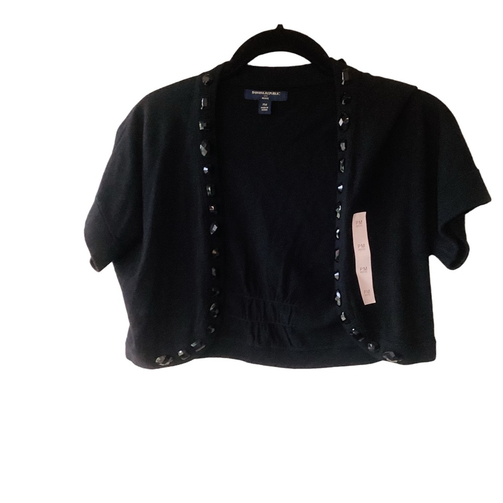 NWOT Banana Republic Factory Open Front Shrug Cardigan PM Black Embellished